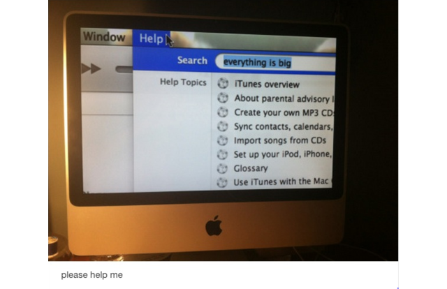 Mac with very zoomed in view to help asking how to unzoom the screen